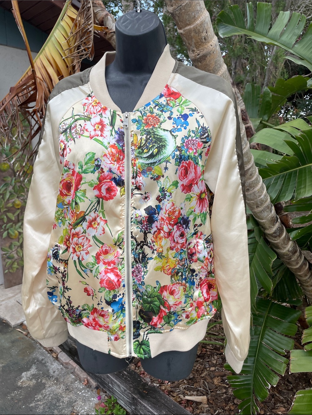Floral satin bomber jacket